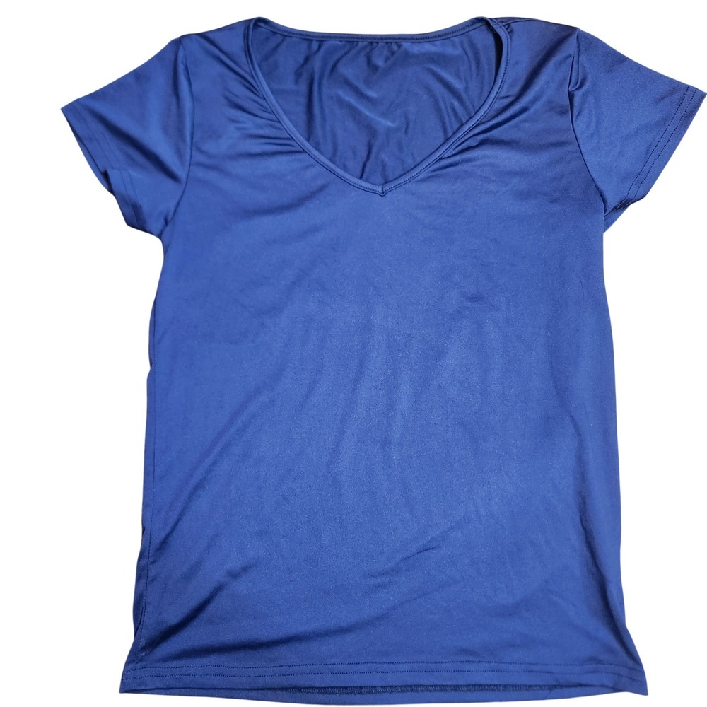 Blue V Neck Short Sleeve T Shirt Top Tee Casual Everyday Comfort Size Small
